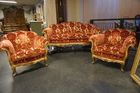 Sofa set in wood & fabric, Italy mid 20th C.